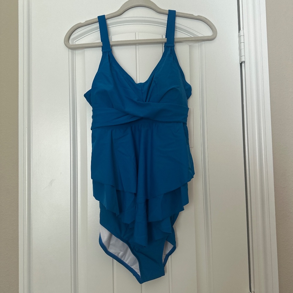 BloomChic Blue Ruffle One-Piece Swim Dress (10)